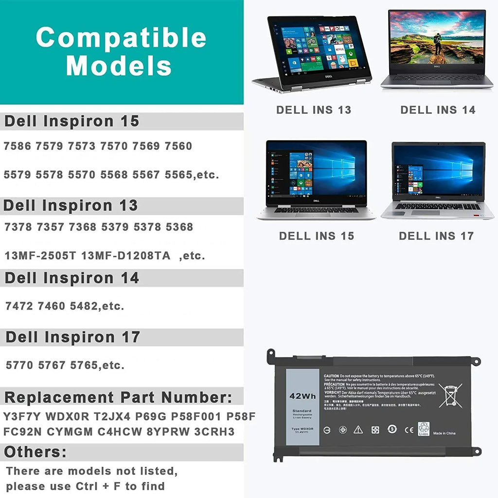 5x Battery WDX0R For Dell Inspiron 15 5567 5568 13 5368 7368 7569 7579 FC92N