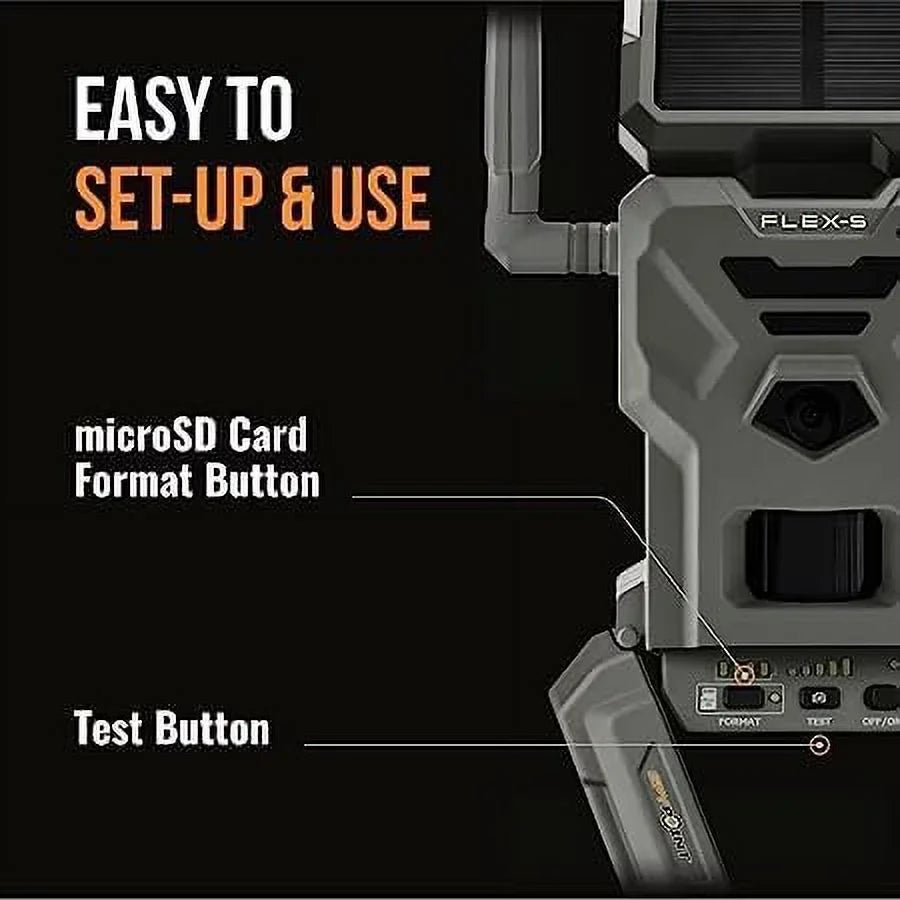 Flex-S Solar Cellular Trail Camera Integrated Solar Panel,  Connectivity, 100-foot Flash/Detection Range, Internal Battery, Optional Battery Backup + Steel Reinforced Strap