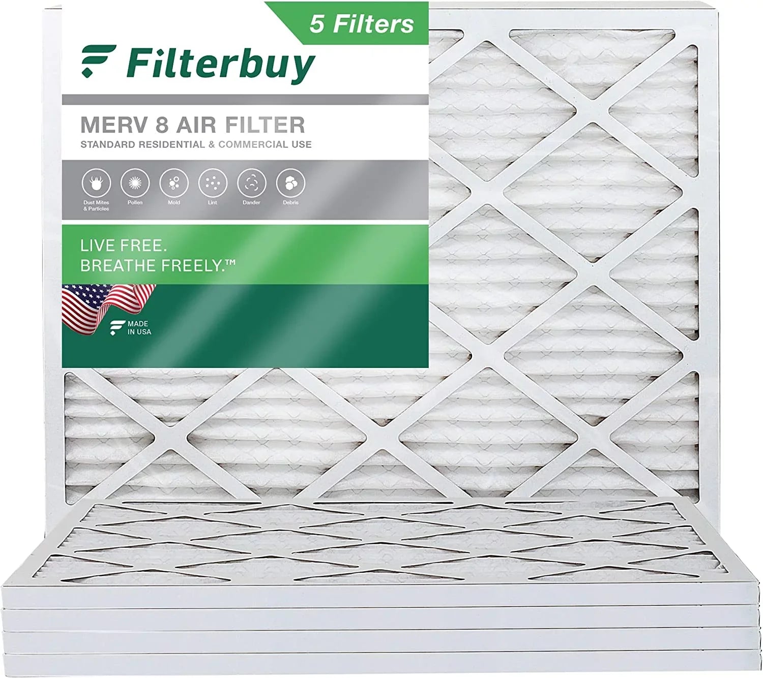 Filterbuy 24x25x1  8 Pleated   Furnace Air Filters (5-Pack)