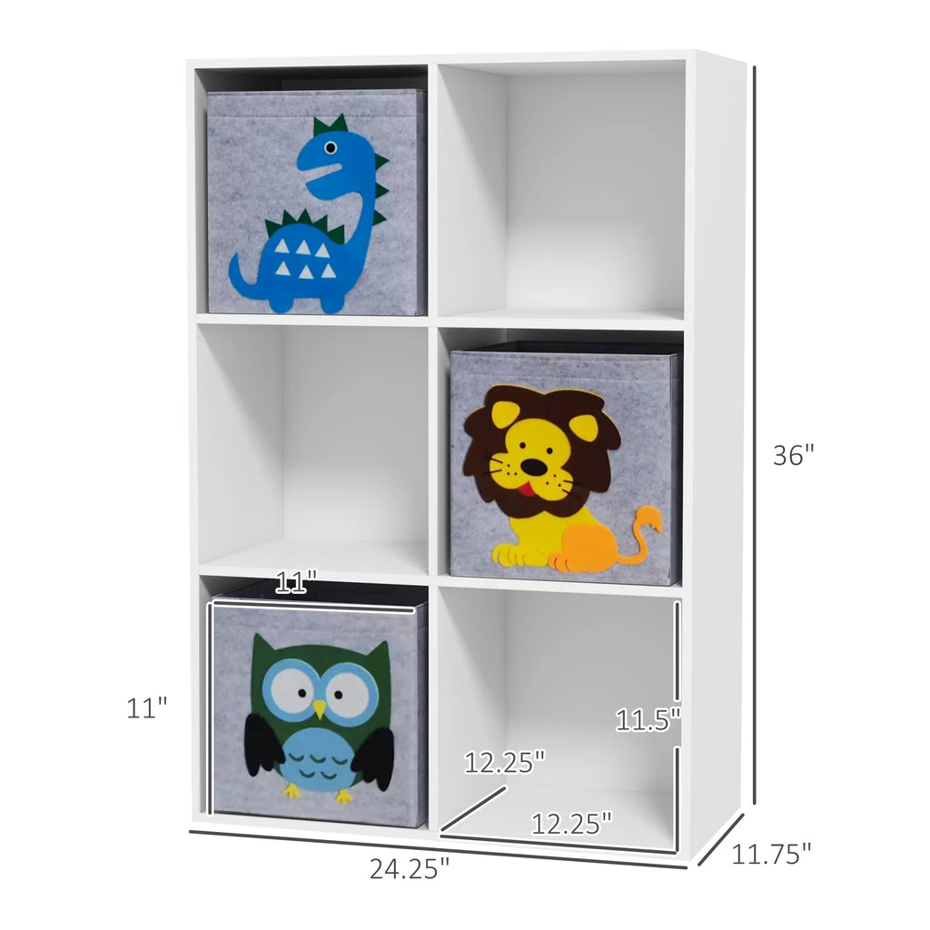Qaba Children's Toy Storage with 3 Storage Bins & Cute Animal Design, White