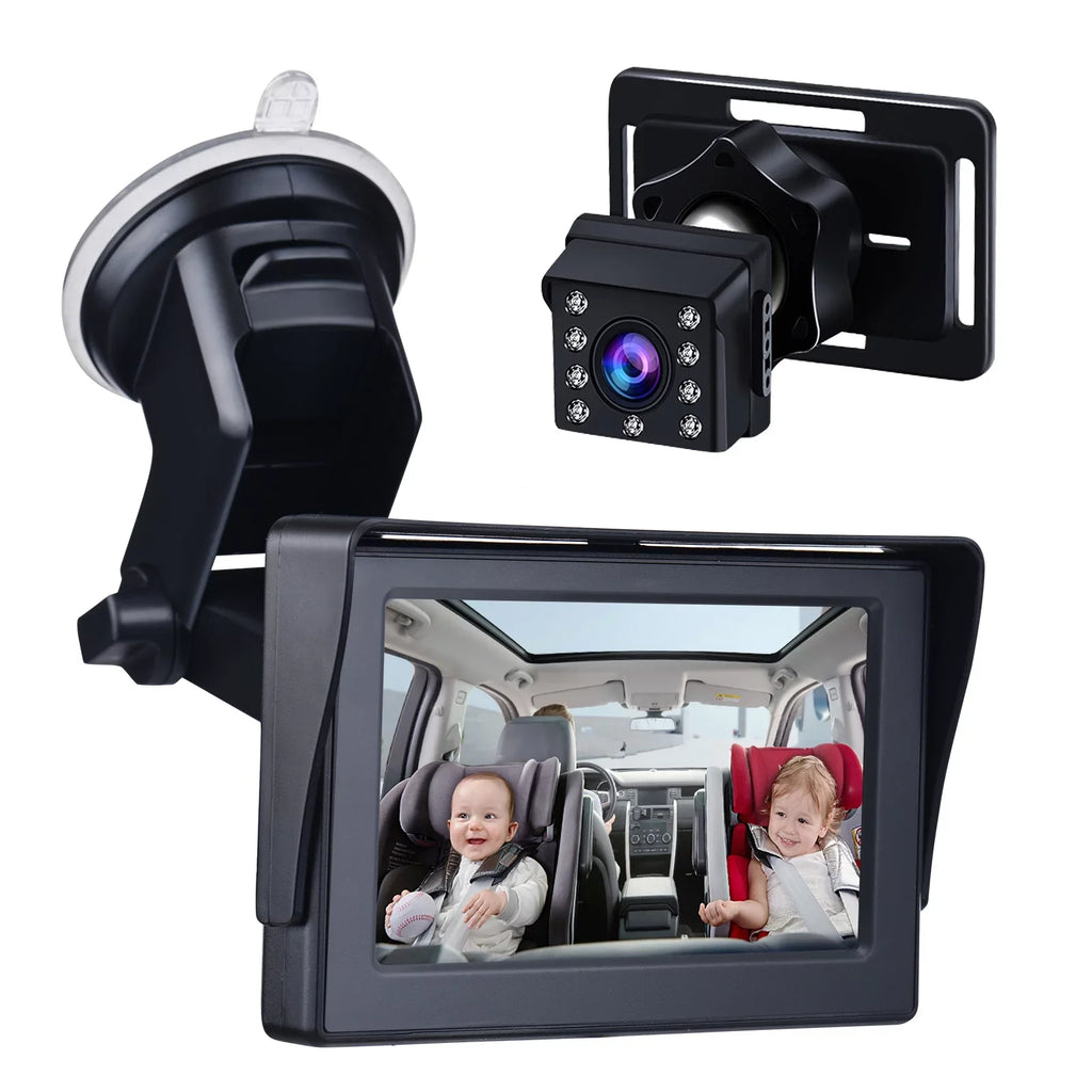 Car Mirror 1080P 4.3 Inch Car Safety Car Seat Mirror Cameras Monitored Mirrors with Wide Crystal Clear View Adjustable Angle Length 5M Long Cable