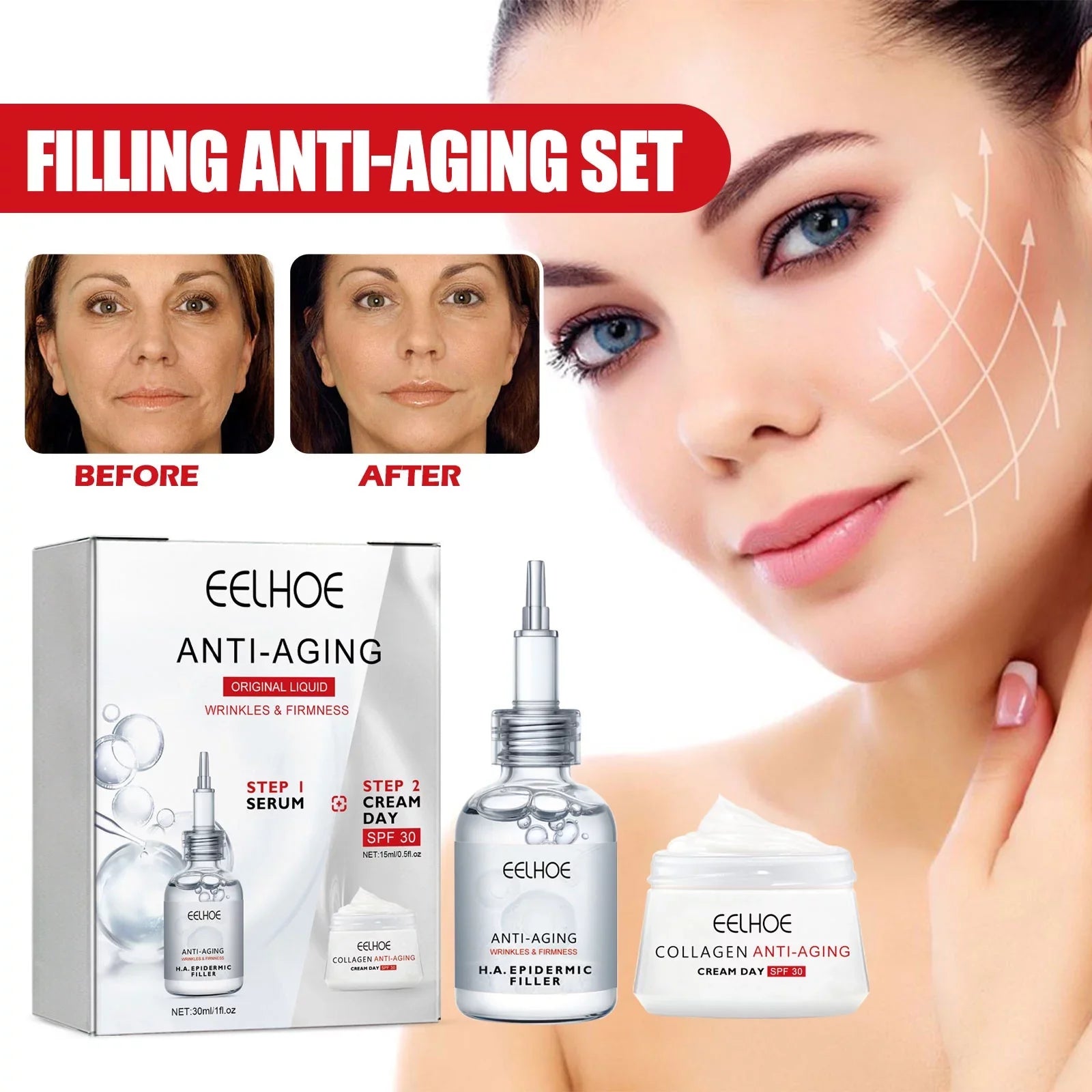 Yuxuan Filling Anti-wrinkle Suit, Fade Fine Lines, Moisturize, Resist Aging, Tender Skin, Tighten And Moisturize Essence, Face Cream 30ml, Tea Tree Oil