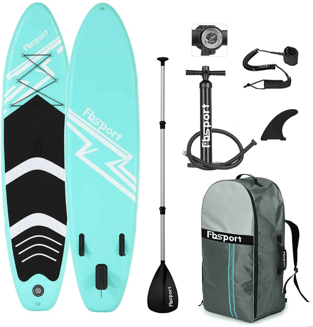 FBsport 10 Ft. Brushed Thickening Inflatable Stand up Paddle Board with Complete Accessories and Carry Bag, Wide Stance, Surf Control, Non-Slip Deck, Standing Boat, Green