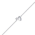 Auriga 925 Sterling Silver Cubic Zirconia Rolo Link Heart and Cross Bracelet for Women
