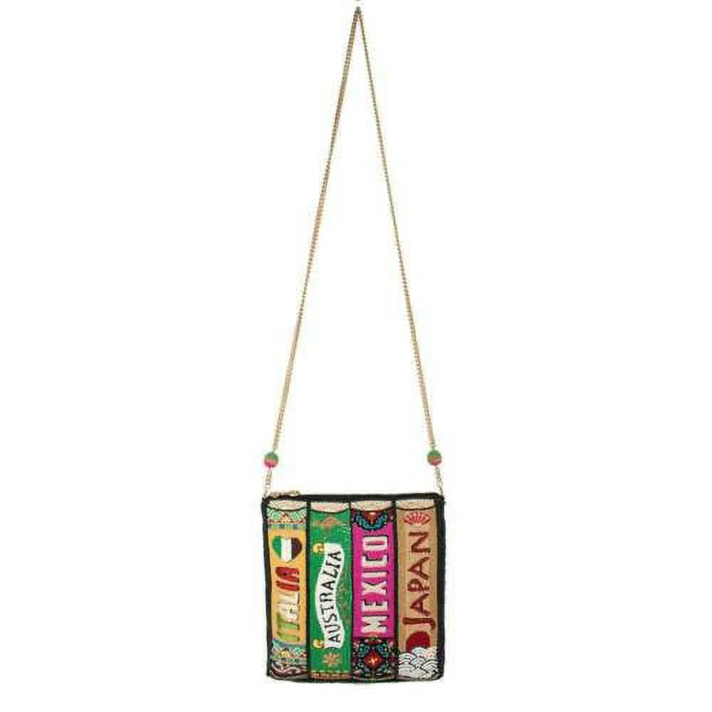 Mary Frances Well Traveled Black Books Spring Beaded Crossbody Handbag