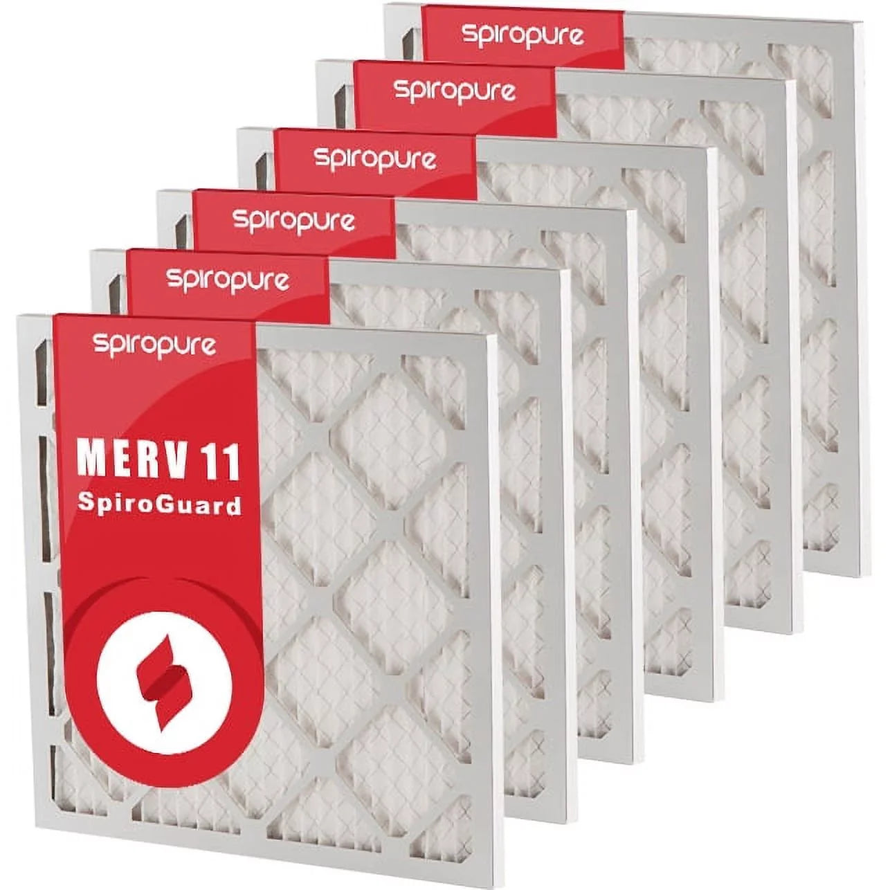 SpiroPure 7.88x7.88x1  11 Pleated Filter Air Filters - Made in  (6 Pack)