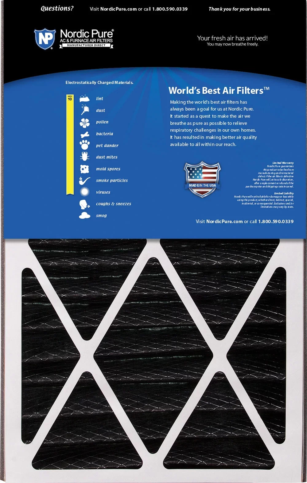 Air Bear 16x25x5 (4 7/8)  Filter Replacement  10 Plus Carbon 4 Pack