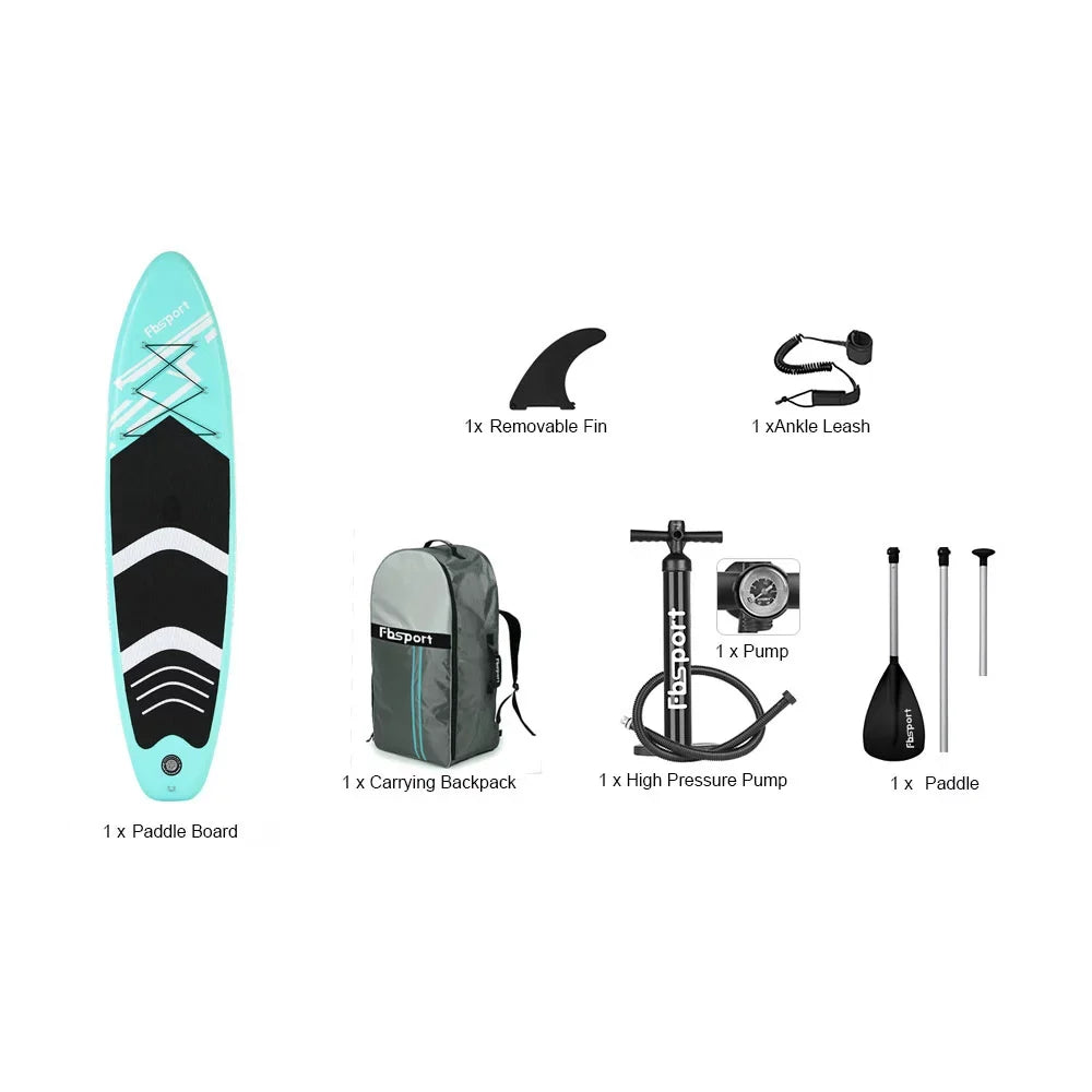 FBsport 10 Ft. Brushed Thickening Inflatable Stand up Paddle Board with Complete Accessories and Carry Bag, Wide Stance, Surf Control, Non-Slip Deck, Standing Boat, Green
