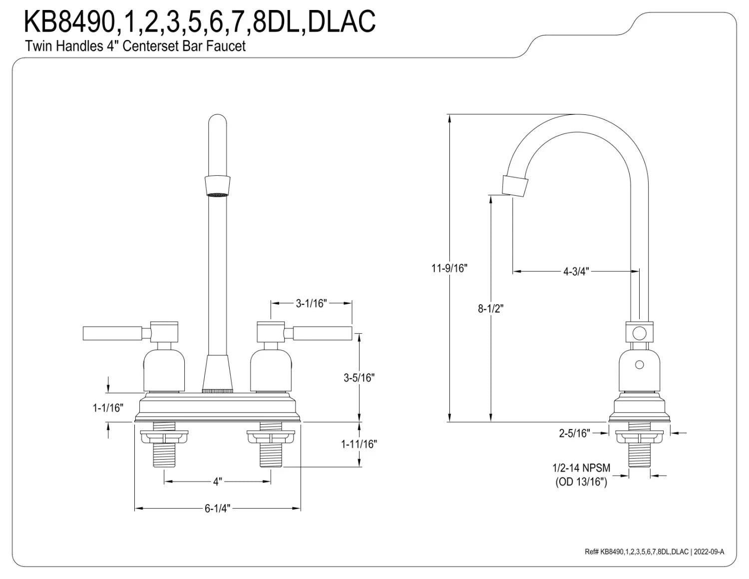 Kingston Brass KB8490DL Concord Bar Faucet, Matte Black