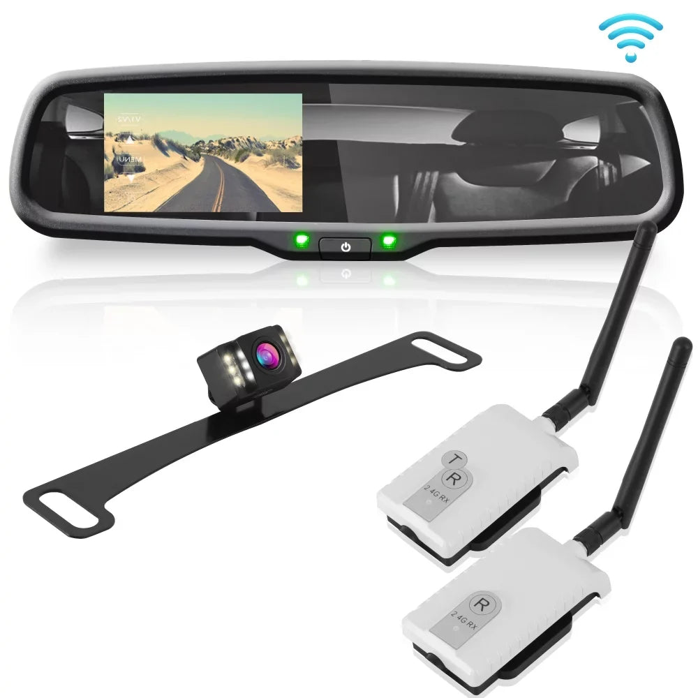 PLCM4590WIR - 2.4Ghz Rearview Mirror Monitor & Backup Camera System with Wireless Video Transmission, 4.3'' -inch Display Screen