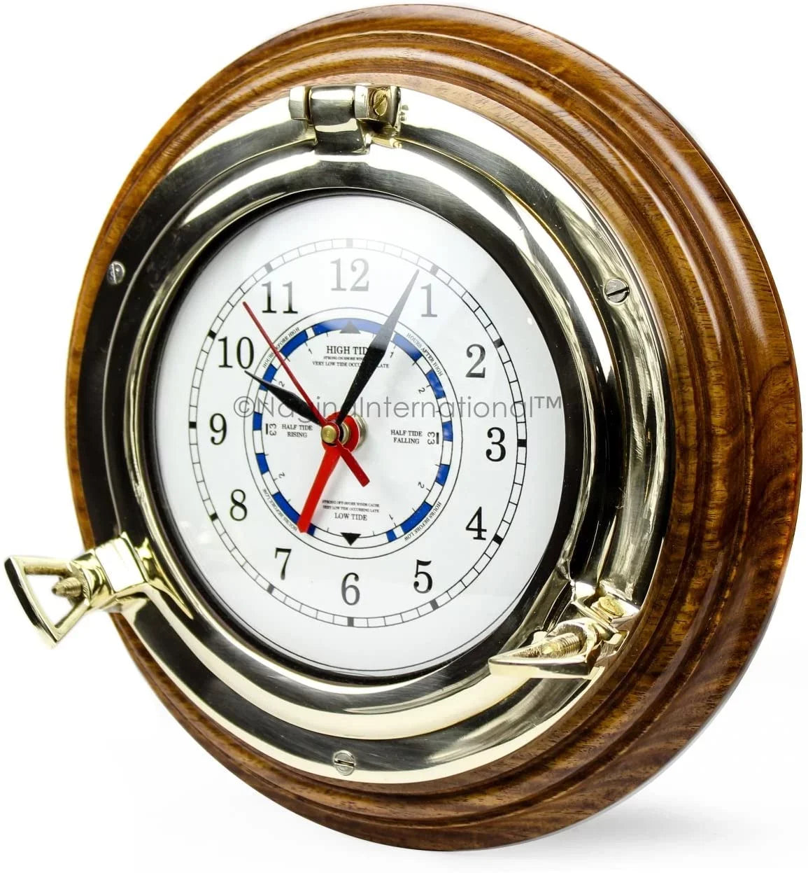Nagina International 10" Premium Wooden Based Nautical Brass Ship's Porthole Time's Quartz Clock | Pirate Home Decorative Wall Hanging