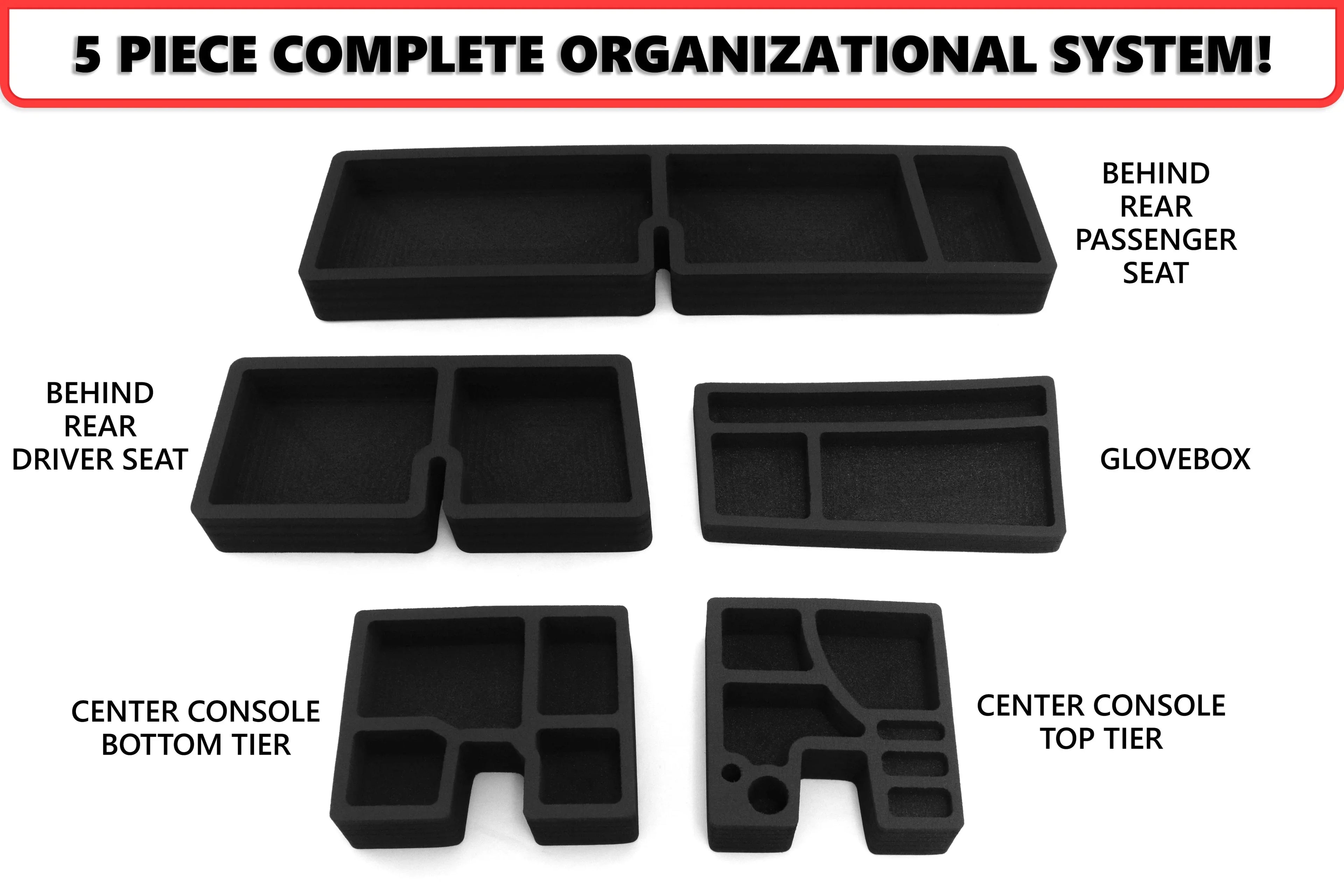 Red Hound Auto Full 5 Piece Vehicle Organizer Set Fits Center Console Rear Seat and Glove Box Inserts Compatible with Toyota Tacoma 2016-2020