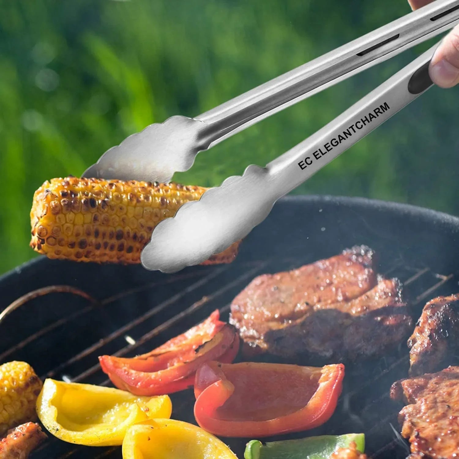 Tongs for Grilling, 17" Long Kitchen Cooking Stainless Steel Heavy Duty Locking Grill Tongs with Soft Grip Silicone Handle