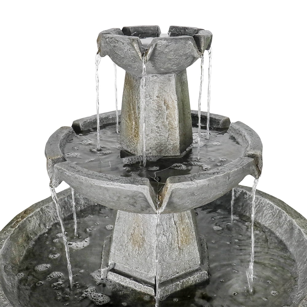 3 Tier Freestanding Waterfall Fountain, 43.3in H Outdoor Fountain with Bird Bath Decor for Garden Patio Backyard Deck Home Lawn Porch