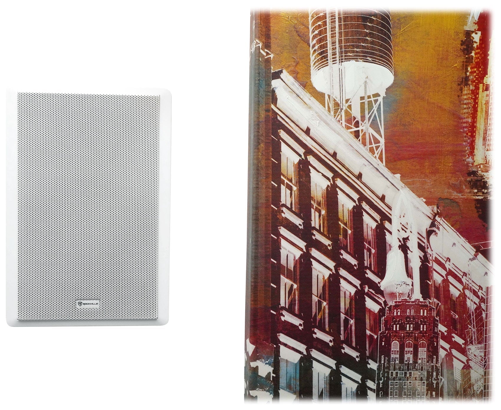 2-Channel Amplifier+(12) Slim White Wall Speakers for Restaurant/Bar/Cafe