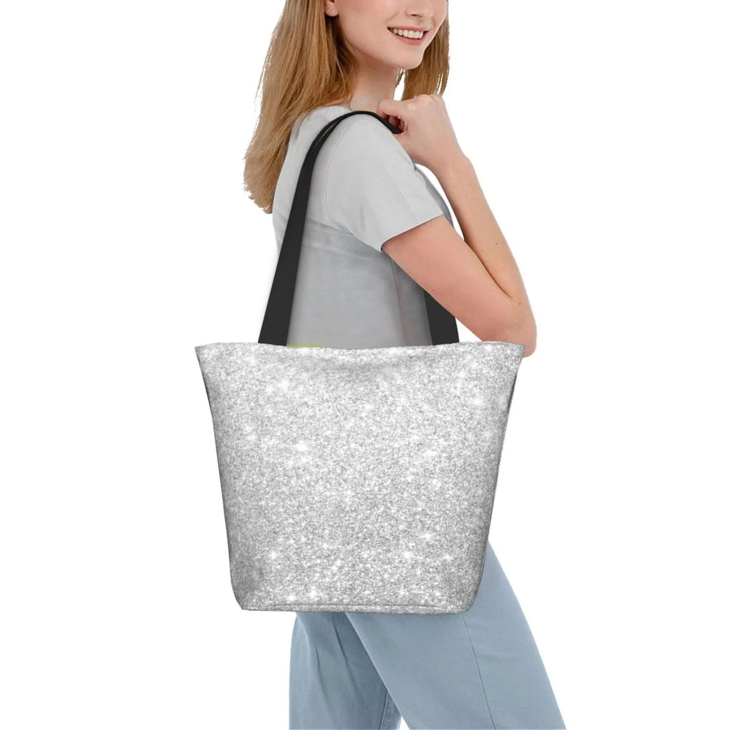 Bingfone Silver Glitter Women Shoulder Tote Bags Casual Bag Ladies Shopping Handbag