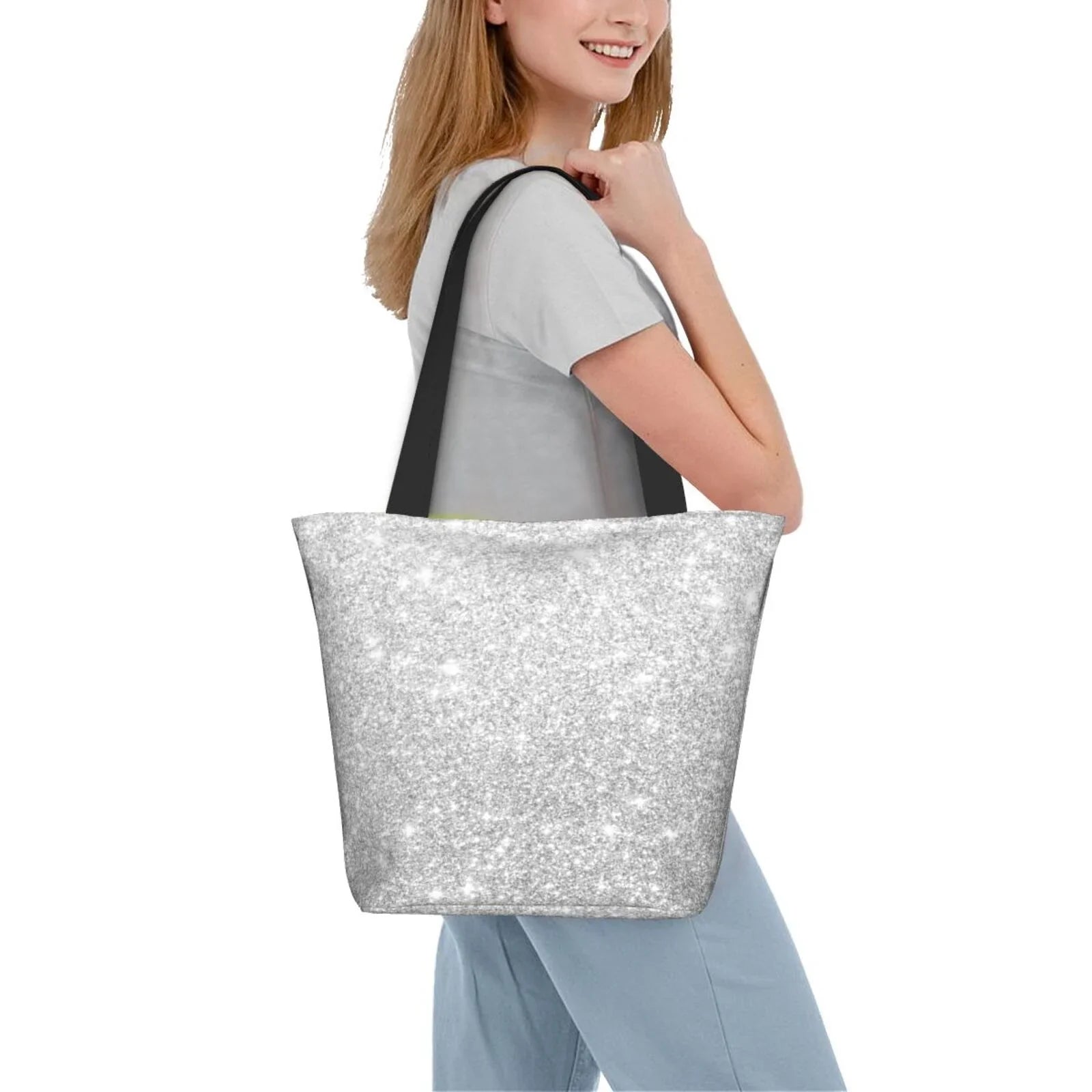 Bingfone Silver Glitter Women Shoulder Tote Bags Casual Bag Ladies Shopping Handbag