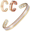 Wollet Magnetic Gold Copper Bracelets+2 Copper Rings for Women, Set of 3 , Tri Color, Fashion Health Christmas Gift
