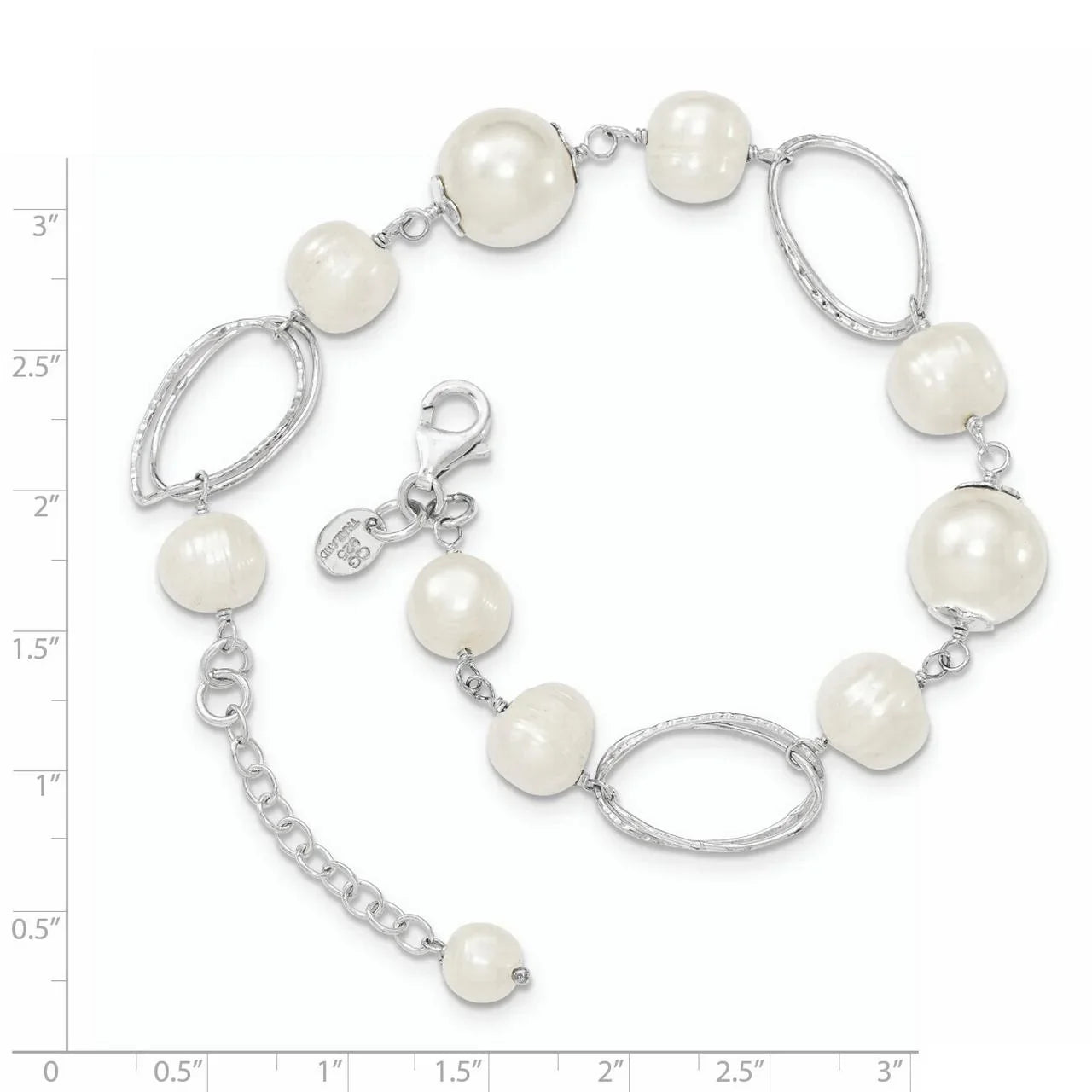 Primal Silver Sterling Silver Freshwater Cultured Pearl 8.5 Inch Bracelet