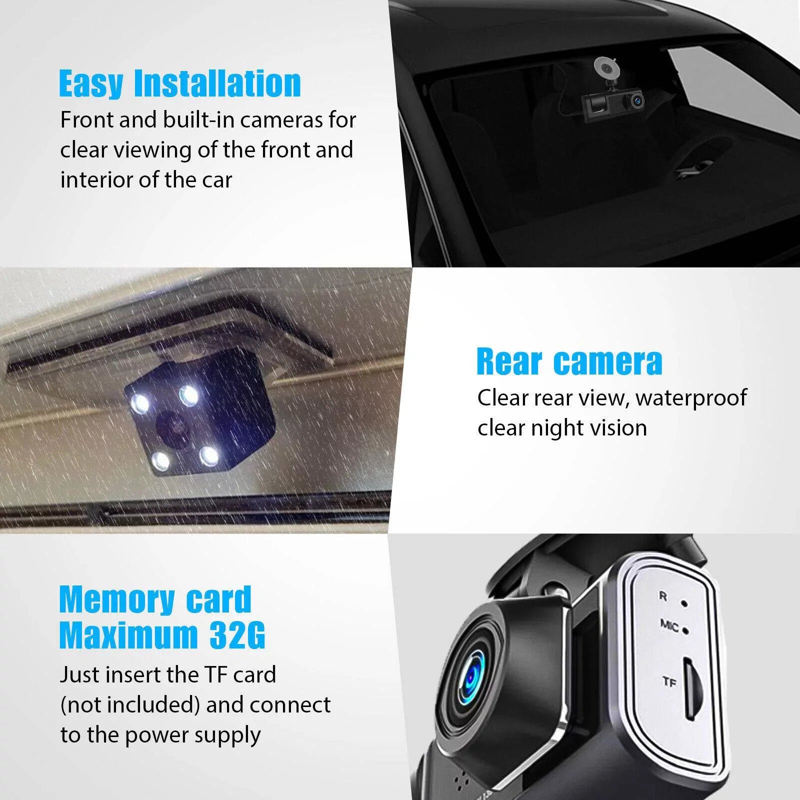 1080P Car Dual Lens Dash Cam Front/Rear/Inside Video Recorder Camera G-sensor