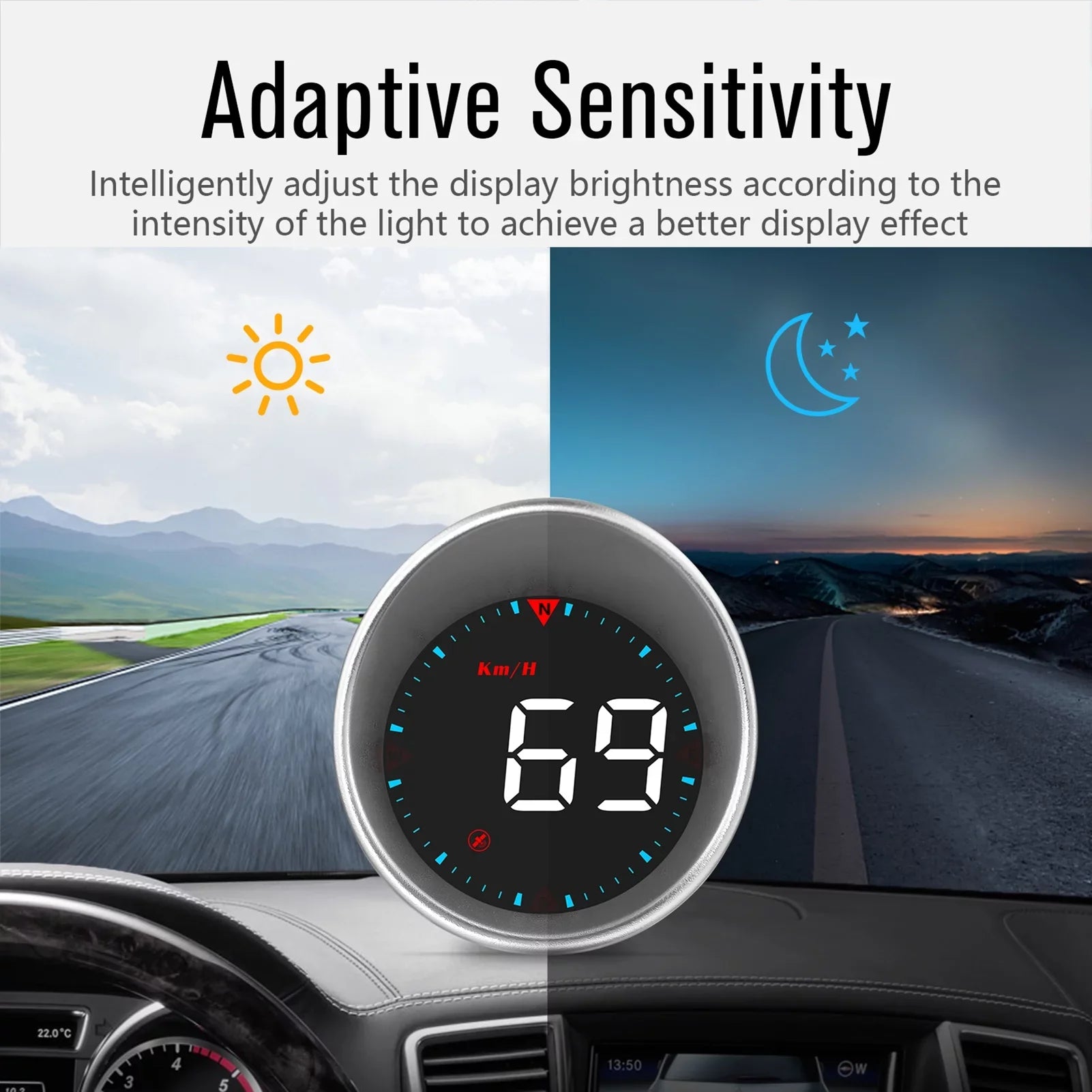 Htovila Car  Car Head-up Display Digital Speedometer Display Driving Mileage, Compass Angle, Overspeed and Fatigue Driving