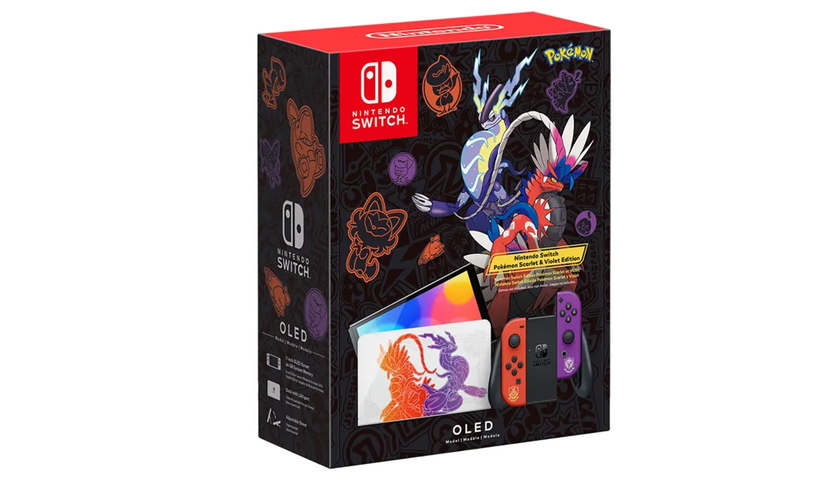 2022 Nintendo Switch  Model Pokemon Scarlet & Violet Limited Edition, Pokemon Illustrations 64GB Console, Koraidon and Miraidon Glossy White Dock, Pokemon Scarlet Game and Mytrix Accessories