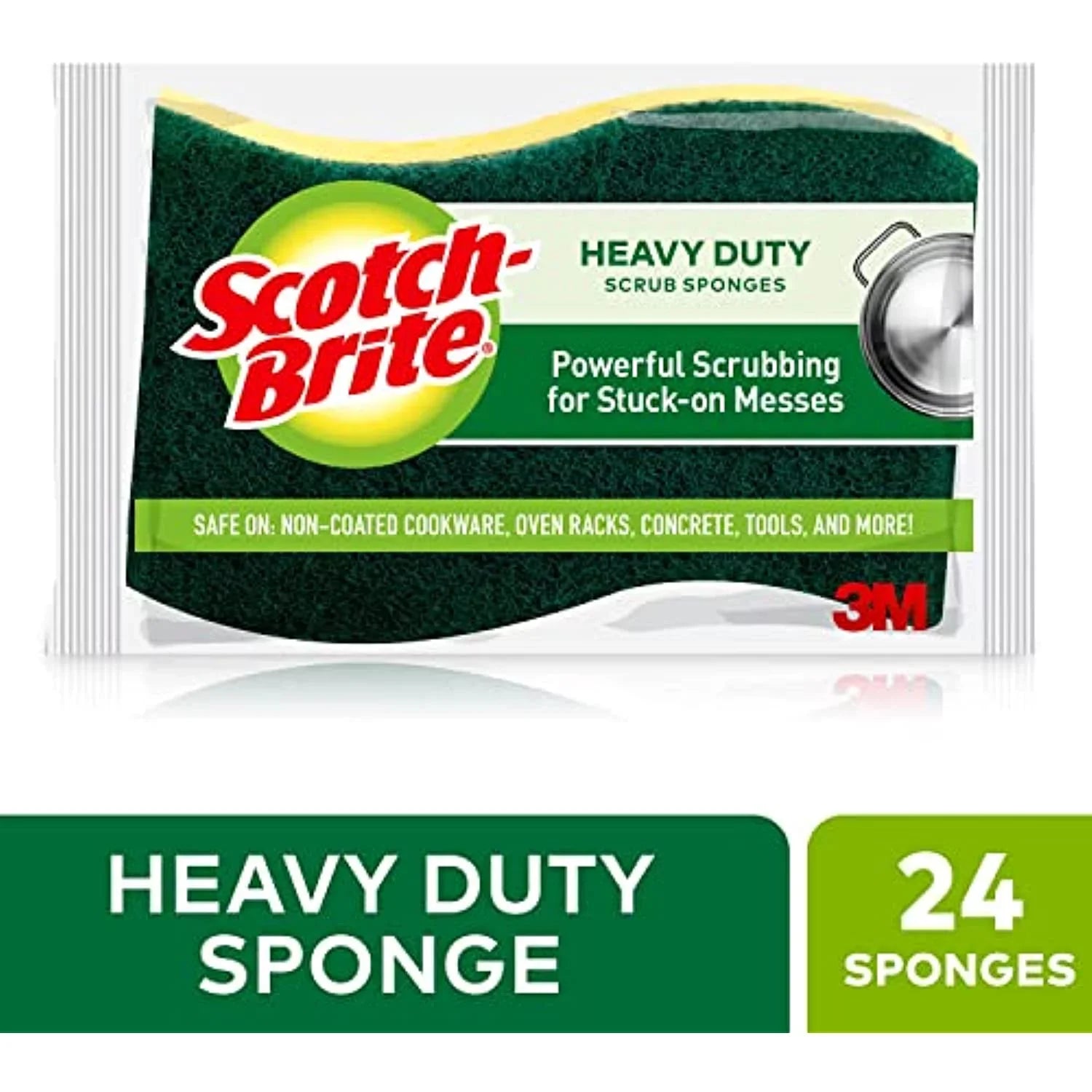 Scotch-Brite Heavy Duty Scrub Sponges, Stands Up To Stuck-On Grime, Green, 24 Count, Pack Of 8
