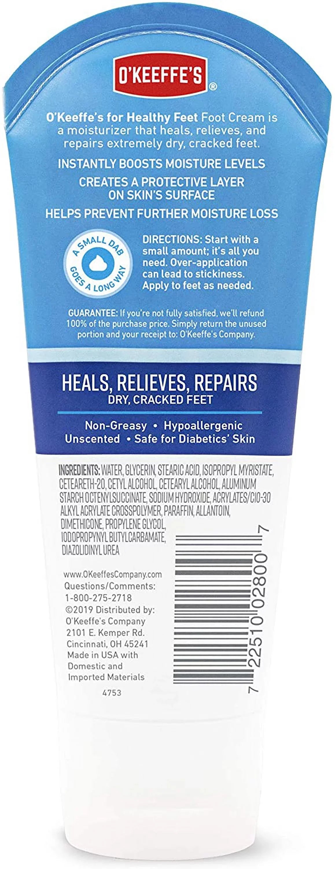 1 ,O'Keeffee's K0280001 Healthy Feet Cream Tube, 3 Oz