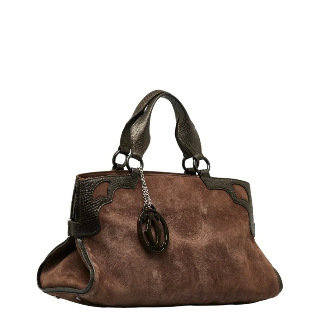 Pre-Owned Cartier Marcello Handbag Brown Suede Leather Ladies  (Good)
