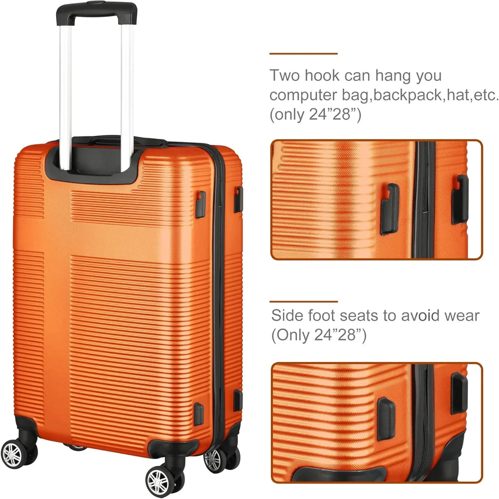Orange(20in/24in/28in) Suitcase Set 3 Piece, Hardside Luggage Sets with Spinner Wheels,Orange Luggage Sets for Women with  Lock