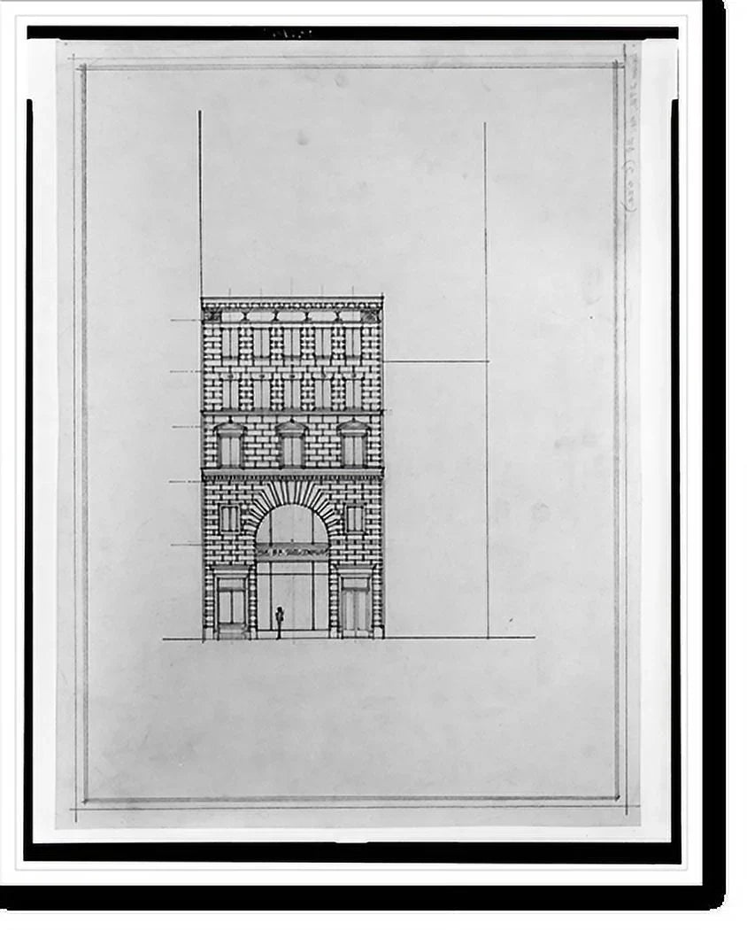 Historic Framed Print, [Two office buildings for B.F. Saul (15th Street, N.W., Washington, D.C.). Front elevation], 17-7/8" x 21-7/8"