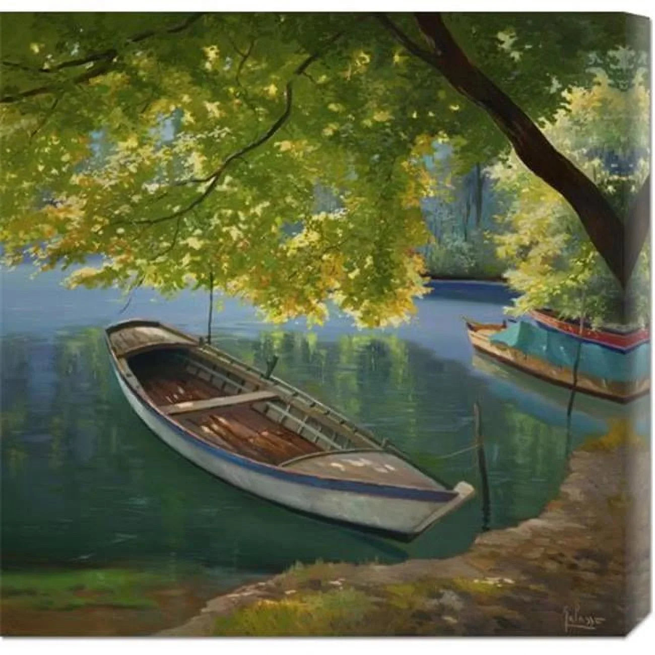 Adriano Galasso 'Barca sul fiume' Stretched Canvas