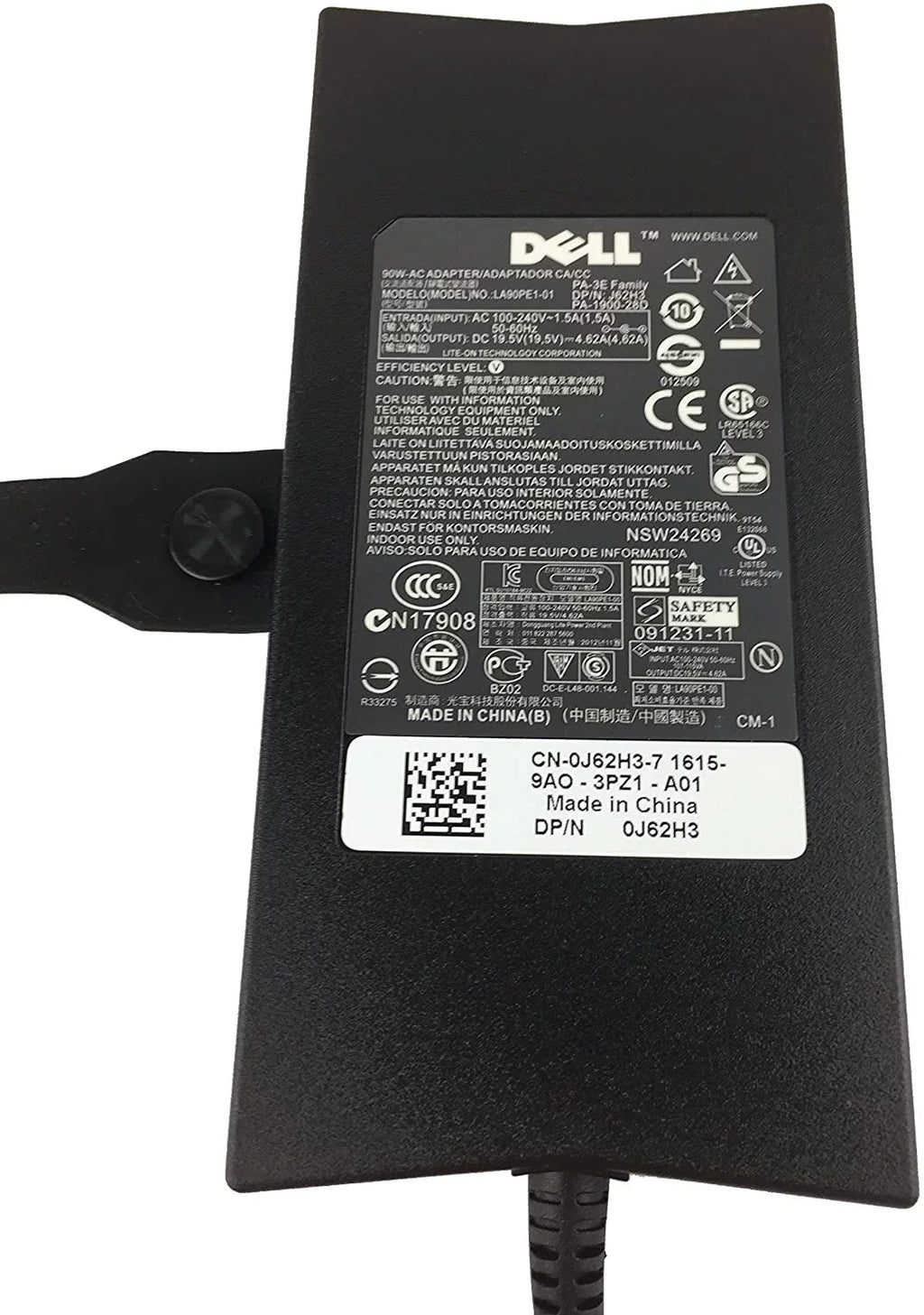 Dell Charger Power Supply Cord 90W 19.5V 4.62A for Latitude, Inspiron 1520 1521 1525 1526 1545 1564, Studio 1537 1555 1735 1737 and Vostro 3460 3560 1540 3750 (Original Dell -3E Adapter)