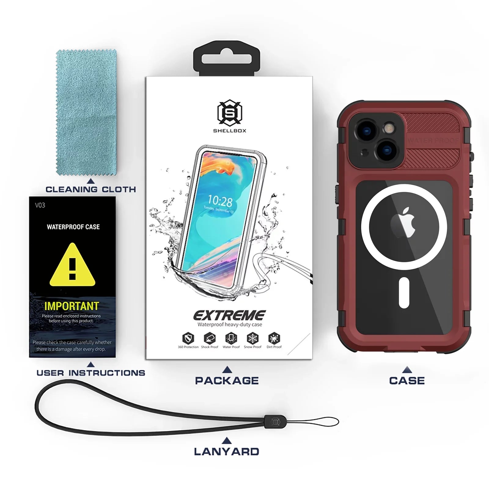 for iPhone 14 Plus Case Waterproof Shockproof Dustproof Full-Body Sturdy with Camera Lens Protection and Built-in Screen Protector,Underwater Full Sealed Cover for iPhone 14 Plus, Red