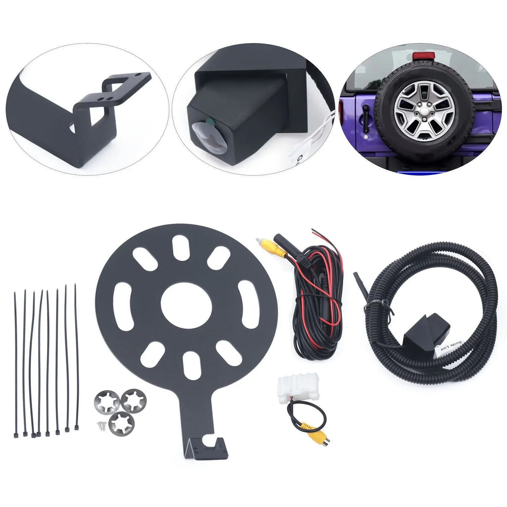Rear View Backup Camera Kit for Jeep Wrangler  2007-2018 w/ Spare Tire Bracket
