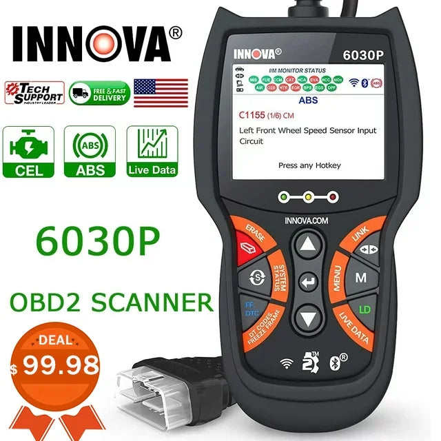 6030P OBD2 Scanner Check Engine  Code Reader Automotive Diagnostic Scan Tool 12V Battery Alternator Test Full  Modes for   Car Scanner Automotive Scanner Analyzer Turn off