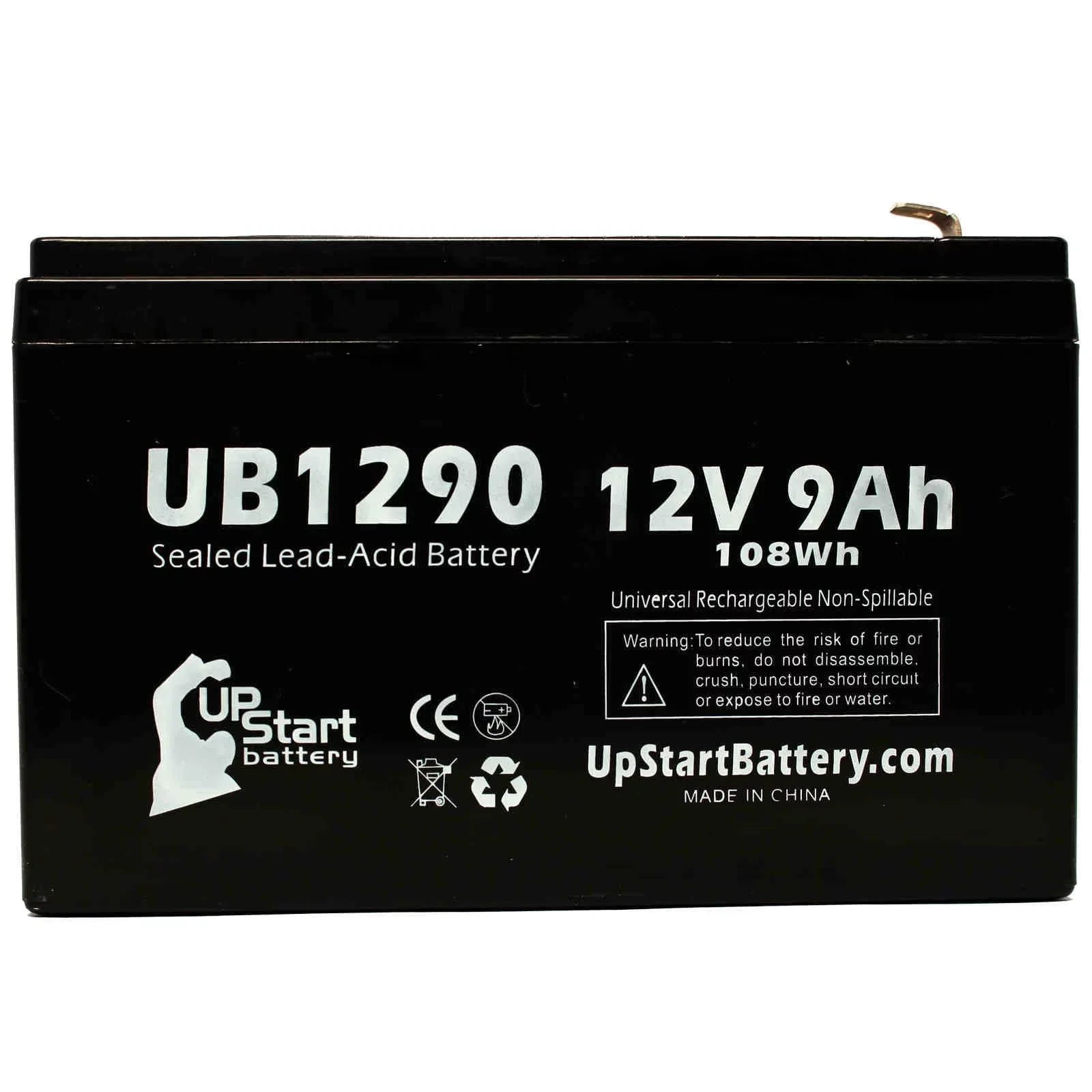4x Pack - Compatible Kontron 7640  Battery - Replacement UB1290 Universal Sealed Lead Acid Battery (12V, 9Ah, 9000mAh, F1 Terminal, , ) - Includes 8 F1 to F2 Terminal Adapters
