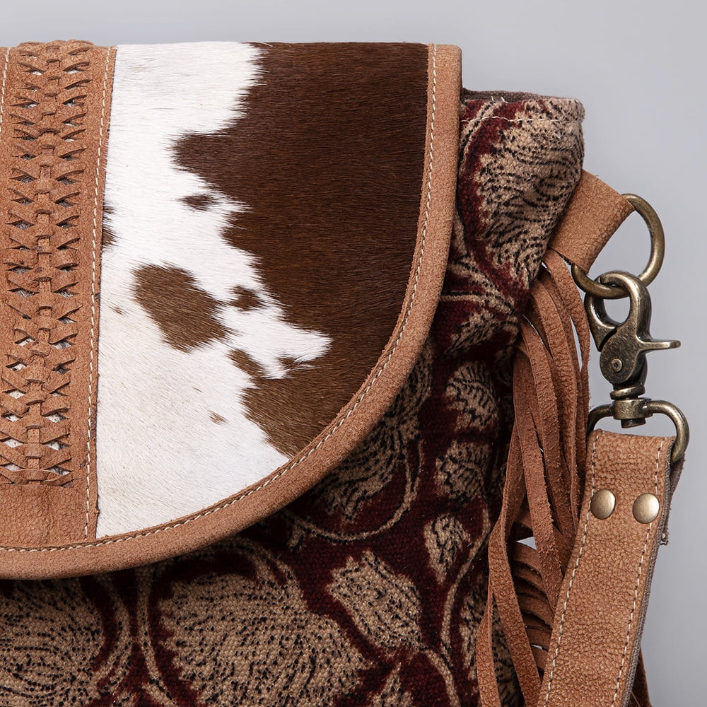 KB483 Cross Body Upcycled Canvas Hair-On Genuine Leather women bag western handbag purse