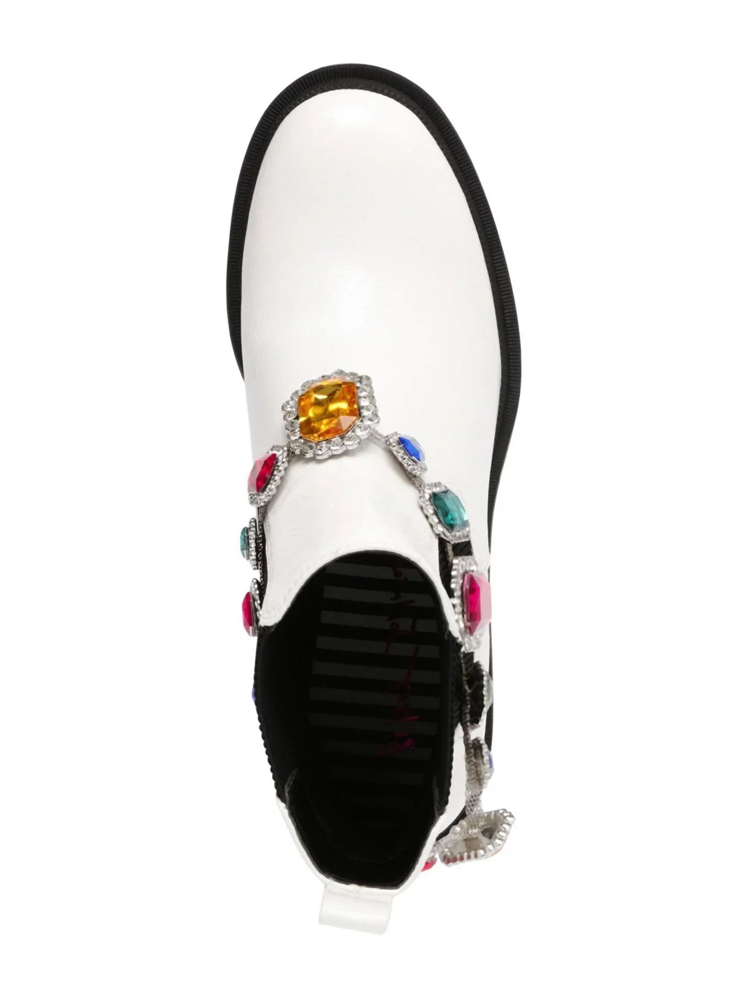 Womens White Gem Accent Strap Pull Tab 1" Platform Goring Padded Jenesis Round Toe Block Heel Moto 7 M