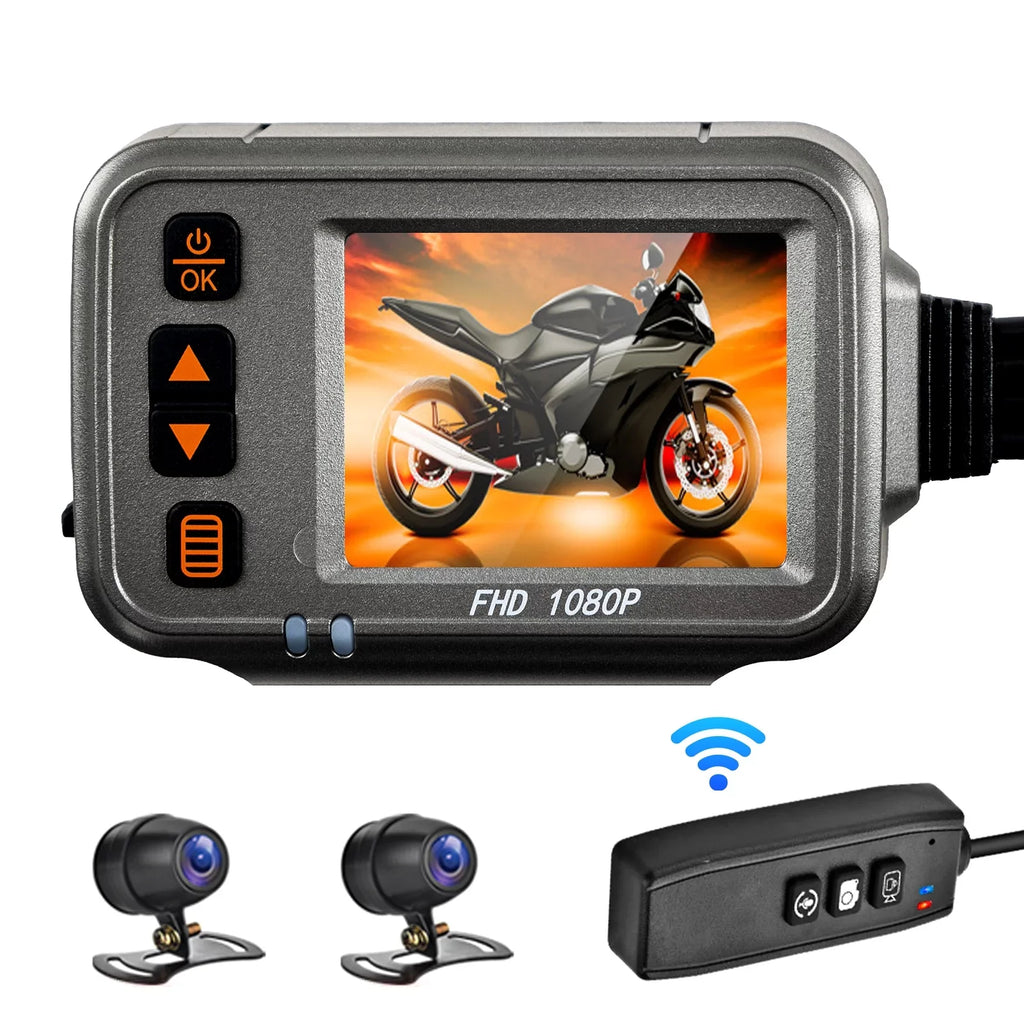 Anself Dash Camera, WiFi Dual 1080p Motorbike Camera, 120° Wide Angle, Timed Recording After Flameout Document Your Motorcycle Journeys