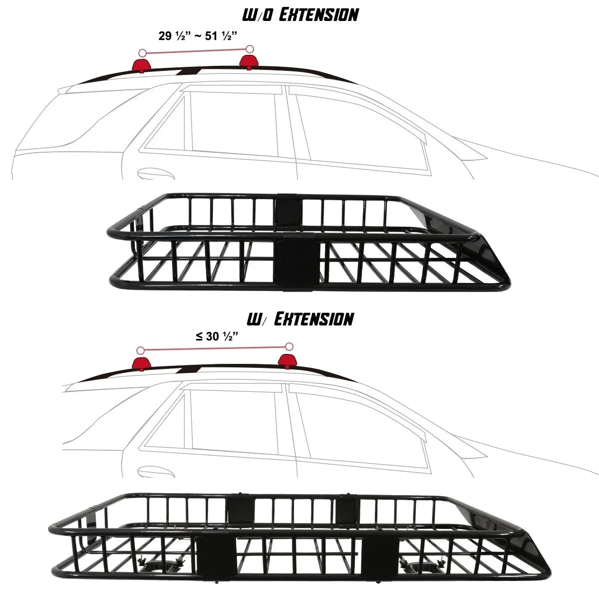 Teledu Roof Rack 64" Extendable Steel Luggage Cargo Carrier Top Basket  Truck