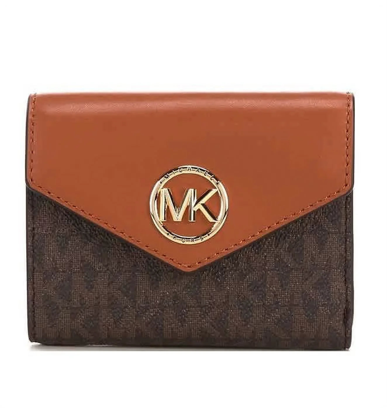 Michael Kors Ladies Signature Logo Carmen Medium Envelope Tri-Fold Wallet - Brown/Acorn