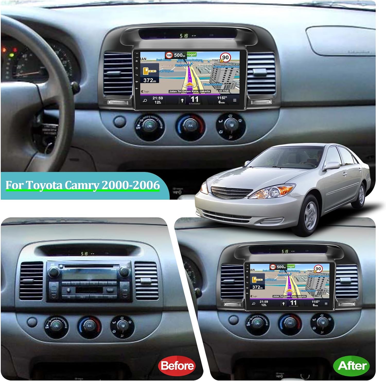 For Toyota Camry 2000-2006, 9 Inch Touchscreen Radio Built in Wireless Carplay and Andriod Auto with Mirror Link, WiFi, , Dual  + Rear View Camera 2+32G Android Car Stereo