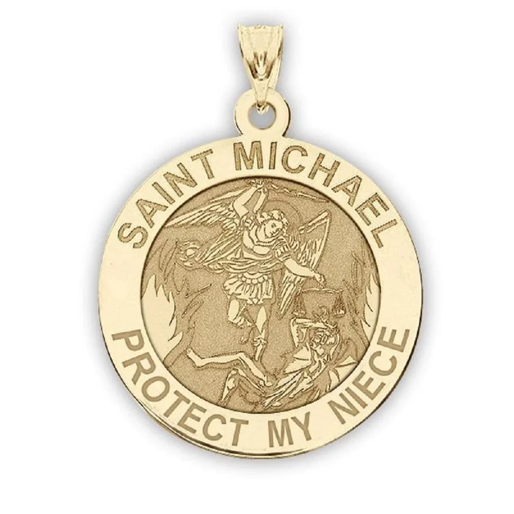 Picturesongold.Com Saint Michael - Protect My Niece - Religious Medal  - 2/3 inch Size of Dime, Solid 14K Yellow Gold