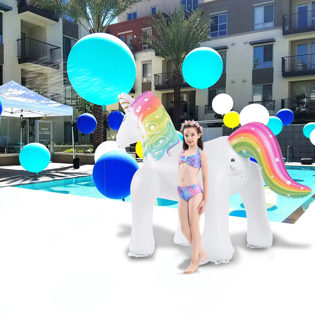 Irene Inflatable Unicorn Yard Sprinkler, Unicorn Lawn Sprinkler for Kids (63 Inch Tall)
