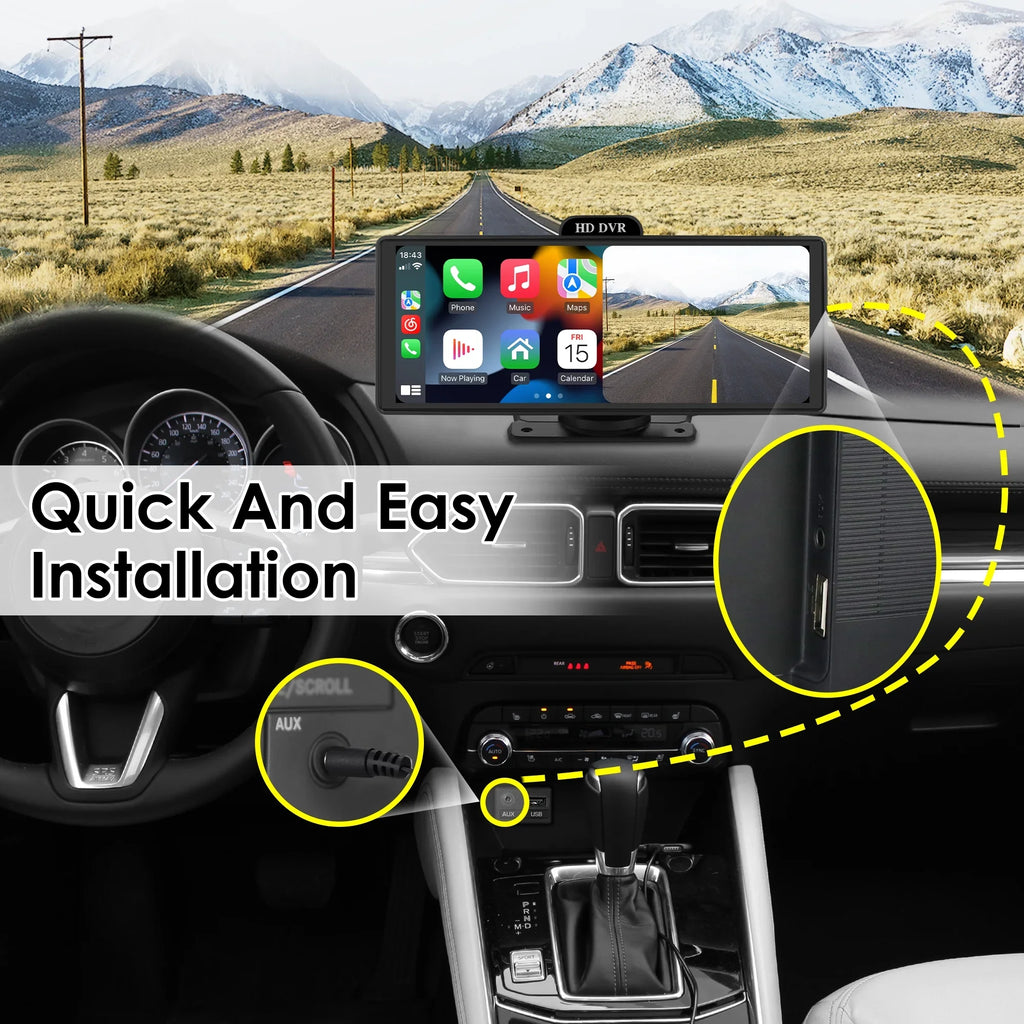Wireless Apple Carplay Android Auto Bluetooth Portable 9.26" Touchscreen Car Stereo With 128G  Card, 4K Dash Cam And Backup Camera, Car Radio Head Unit  Navigation