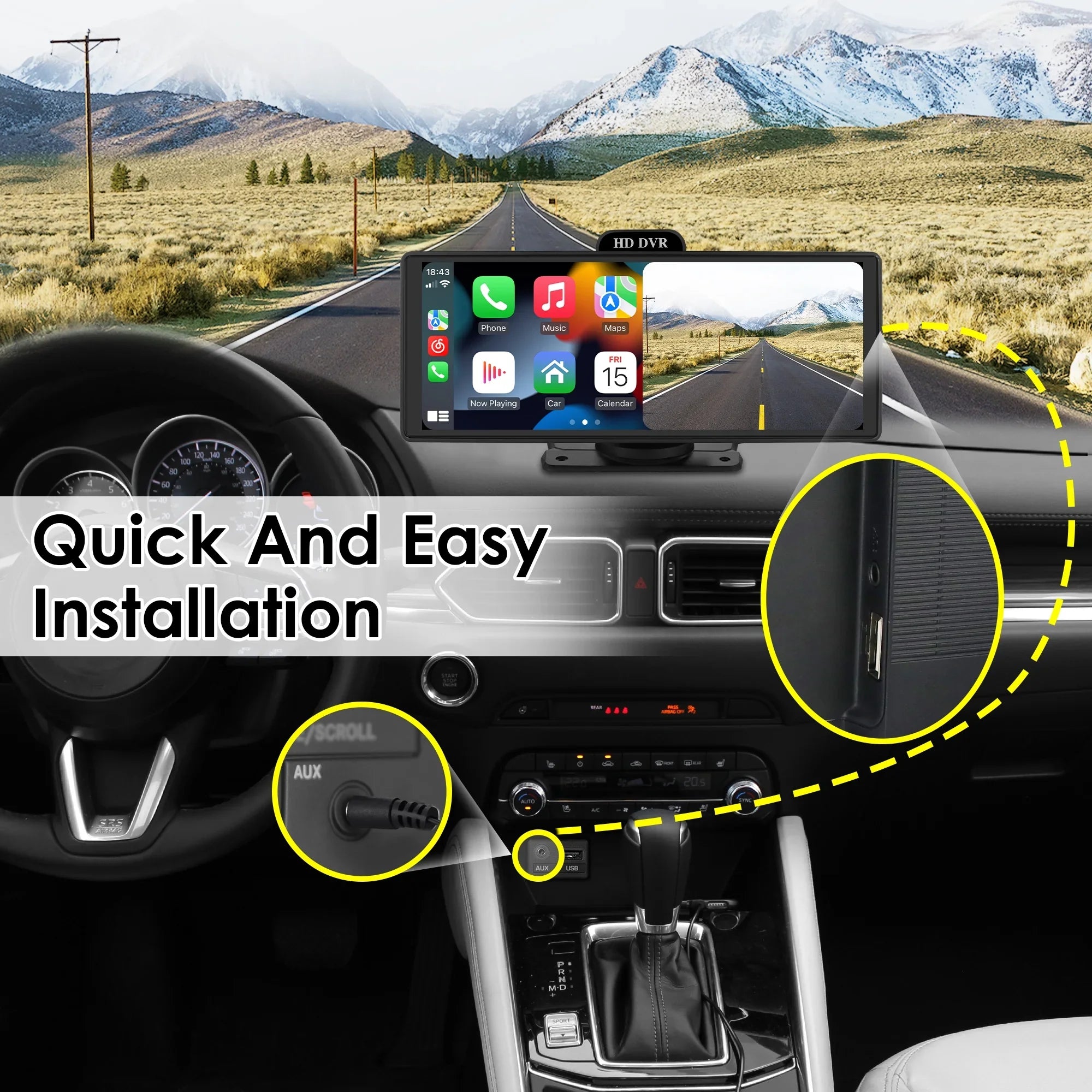 Wireless Apple Carplay Android Auto Bluetooth Portable 9.26" Touchscreen Car Stereo With 128G  Card, 4K Dash Cam And Backup Camera, Car Radio Head Unit  Navigation