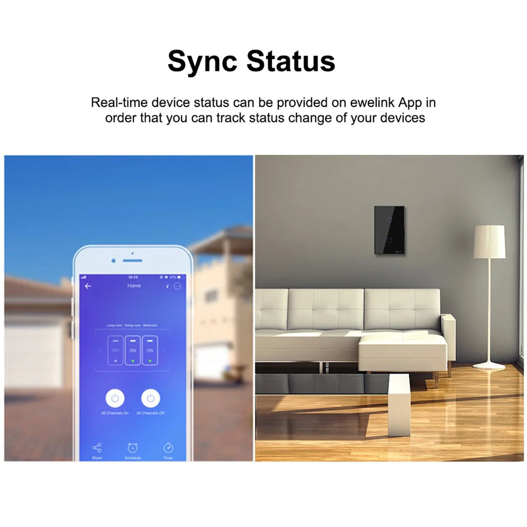 T3US2C- 2 Gang Smart WiFi Wall Light Switch 433Mhz  Remote Control /Touch Control Timer  Standard Panel Smart Switch Compatible with Google Home/Nest & Alexa