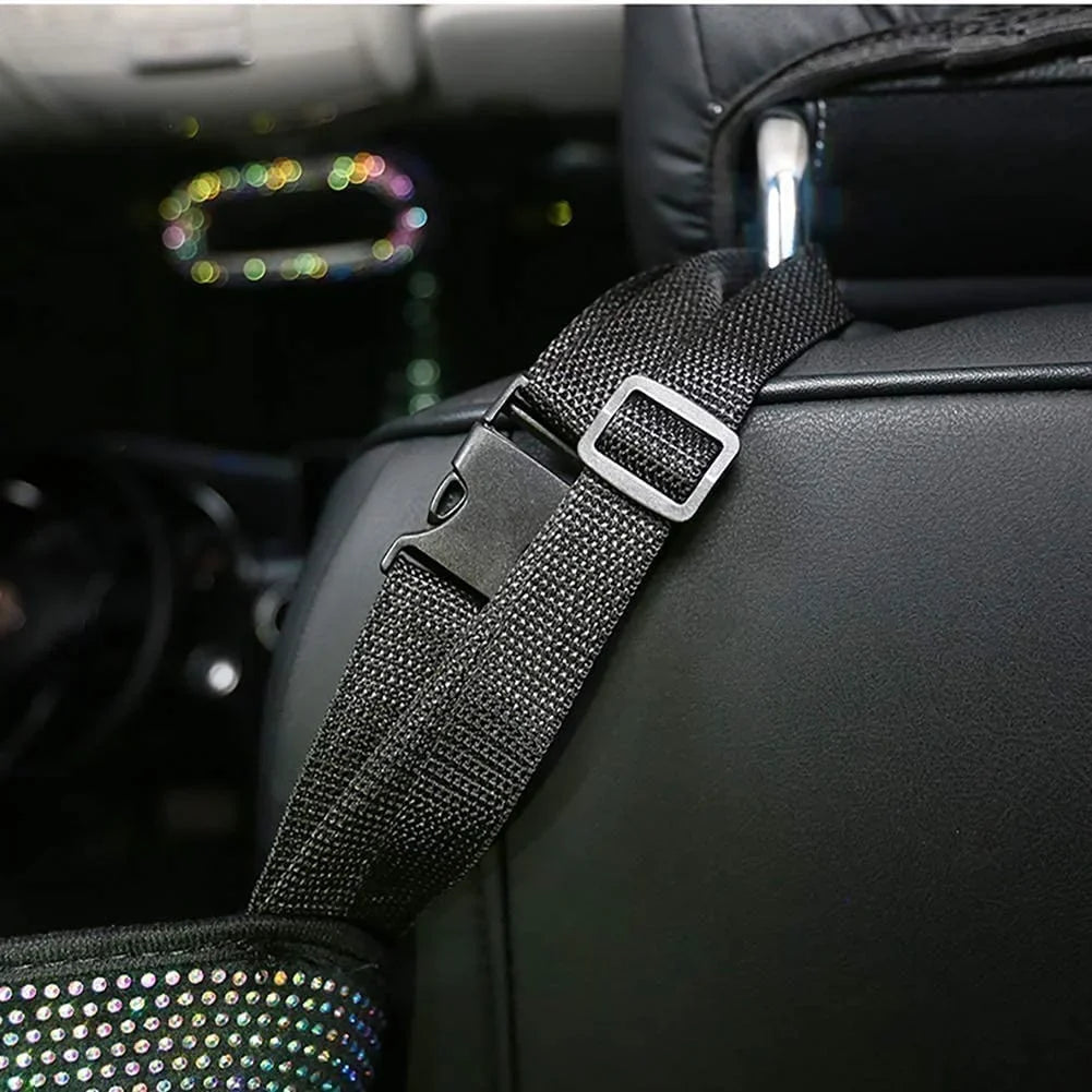 eing Bling Car Handbag Holder Backseat Organizer,Car Net Pocket Between Seat,Back Seat StorageTrash Can,Rhinestones Auto Seat Storage Bag,3-Pack Car Accessories - Plush,White