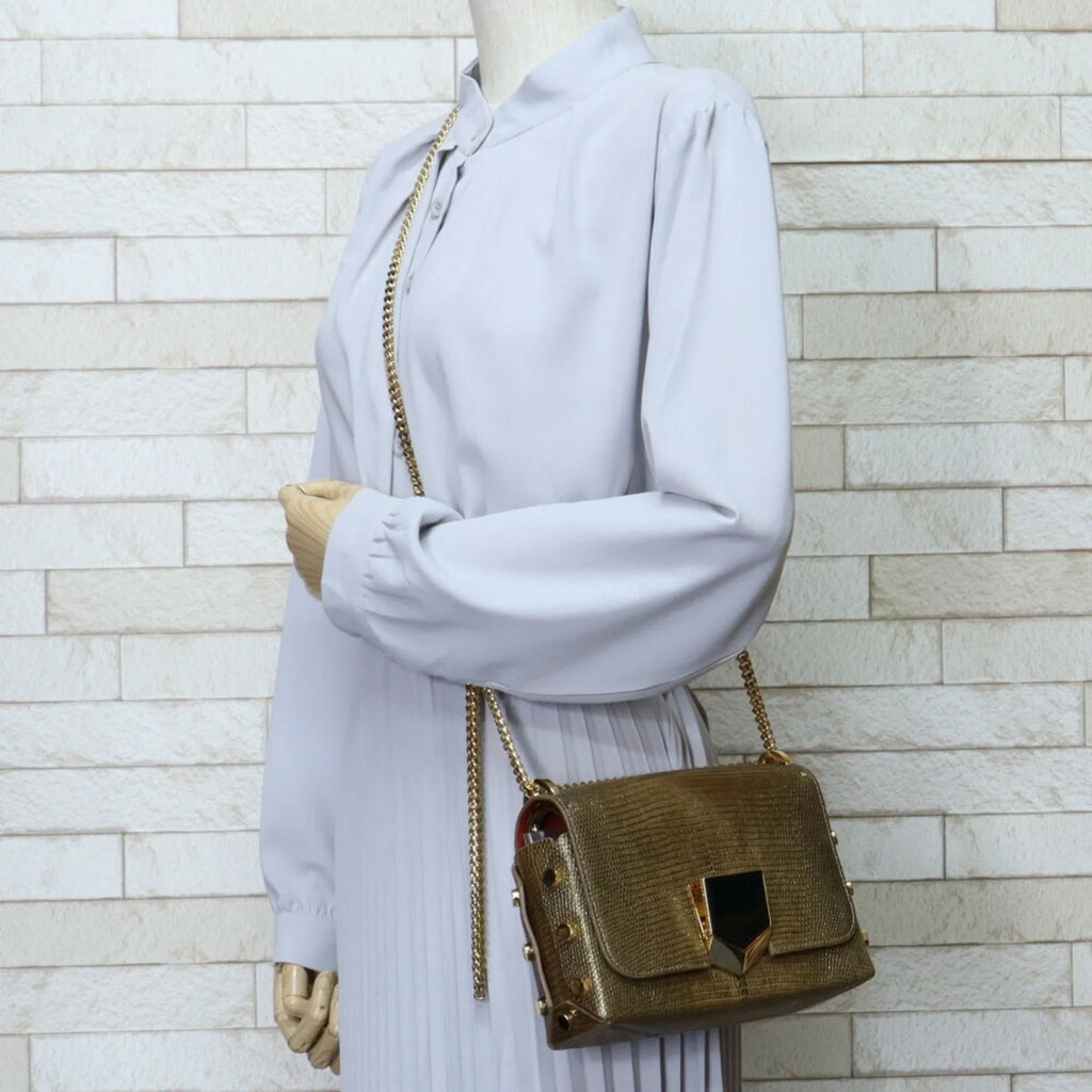Pre-Owned Jimmy Choo Chain Shoulder Bag Leather Gold Women's (Fair)